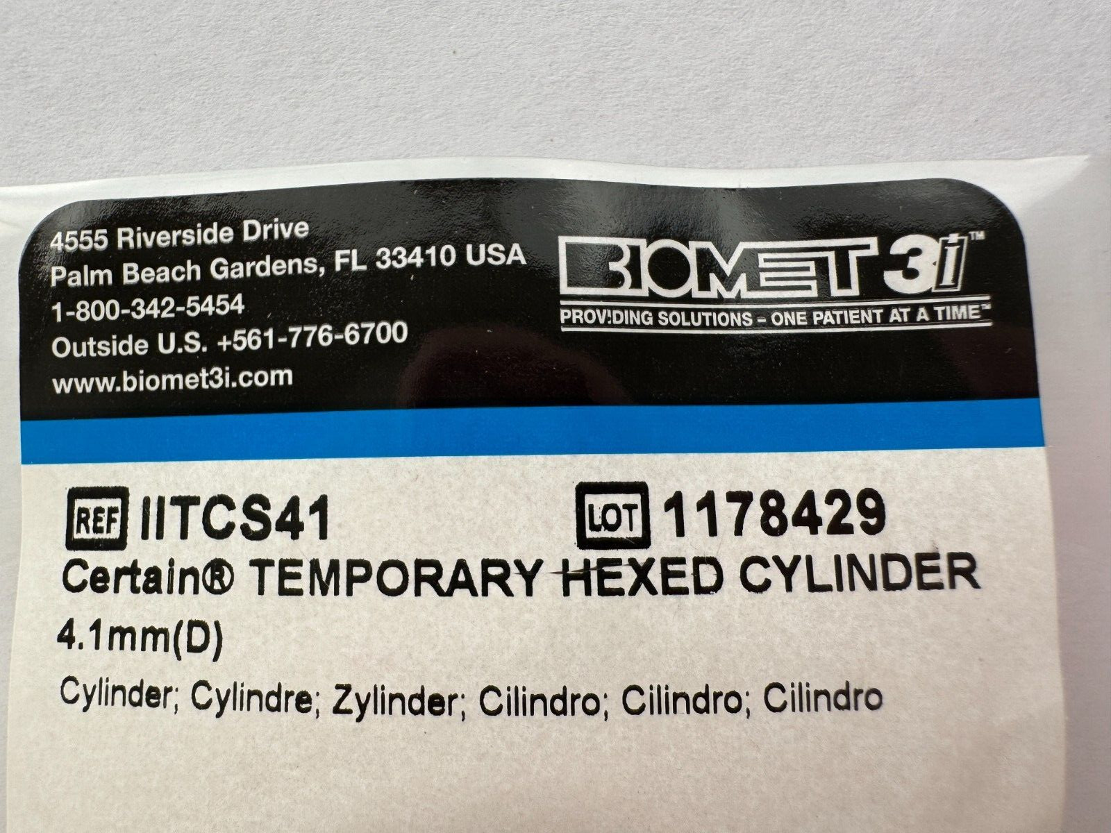 Certain Temporary Hexed Cylinder 4.1 mm – Biomet