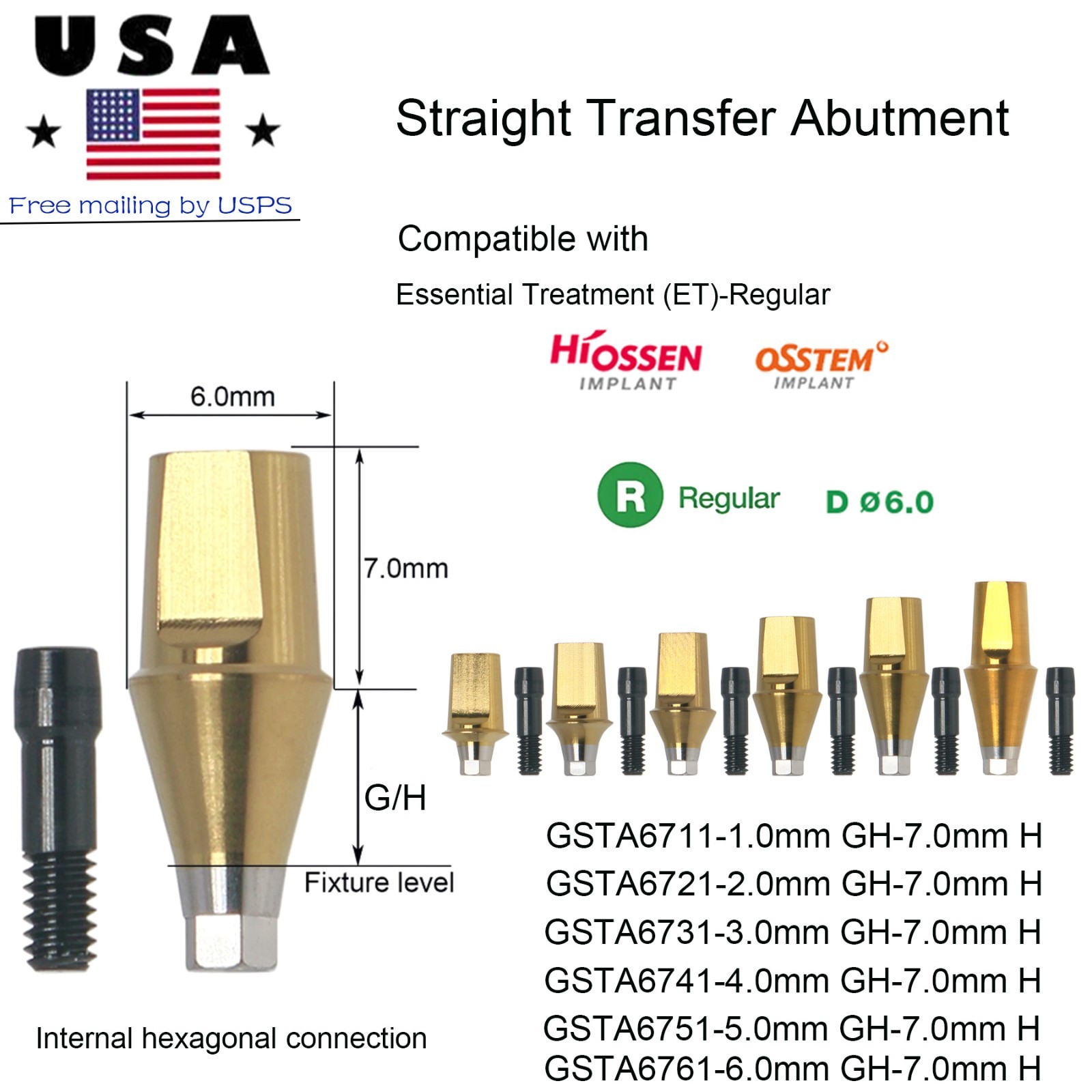 Hiossen Dental Straight Titanium Cemented Abutment Hex Fit Implant Crown Bridge