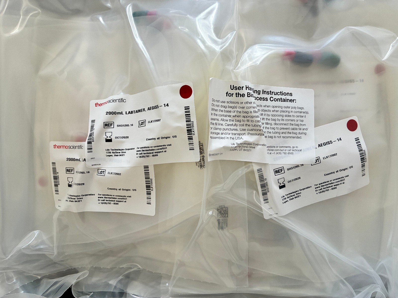 NEW, Single-Use BioProcess Container, 2D, Aegis™ 5-14, 2 ports, SH31265.16, PK10