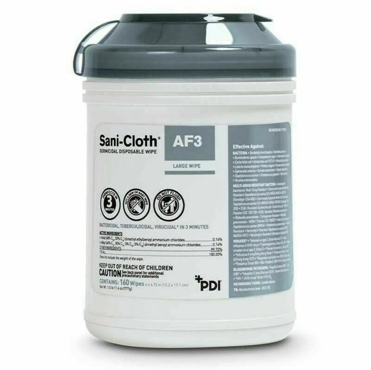 PDI Sani-Cloth AF3 Large 6″ x 6.75,” 160 Count Canister – Case of 12