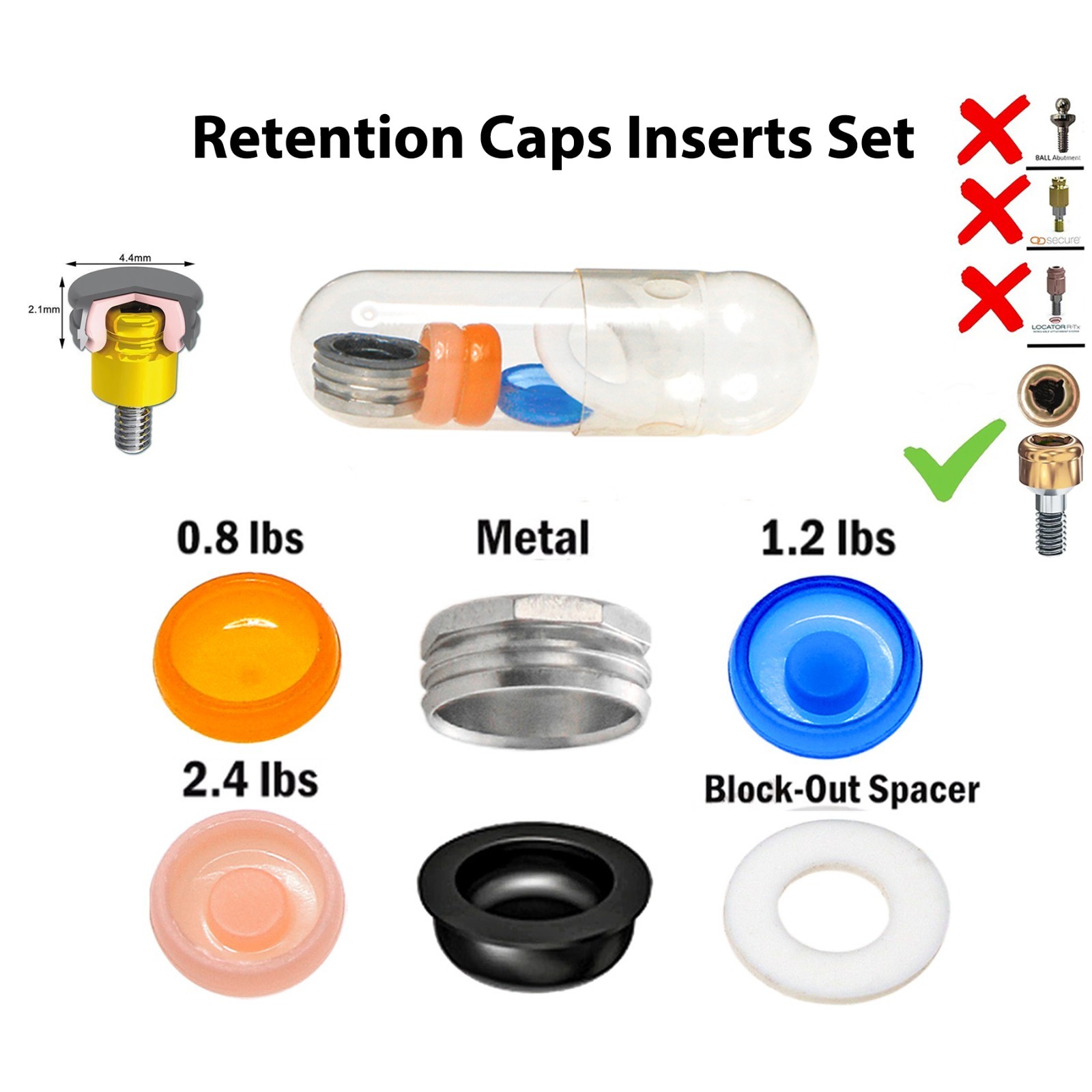 Overdenture Locator Abutment 1-6.0mm GH Male Cap Inserts For NEODENT GRAND MORSE