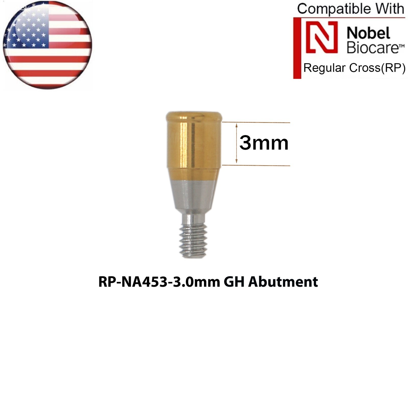 US Dental Locator Abutment Fits Nobel Active NP/RP 1-5.0mm GH & Male Caps Kit