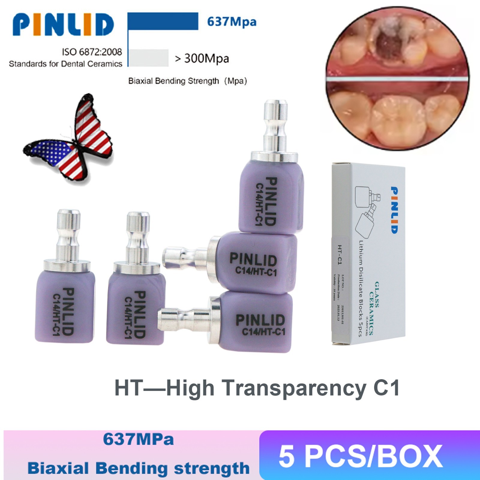 Dental CAD/CAM Lithium Disilicate Glass Ceramic Blocks C14 HT High Translucency
