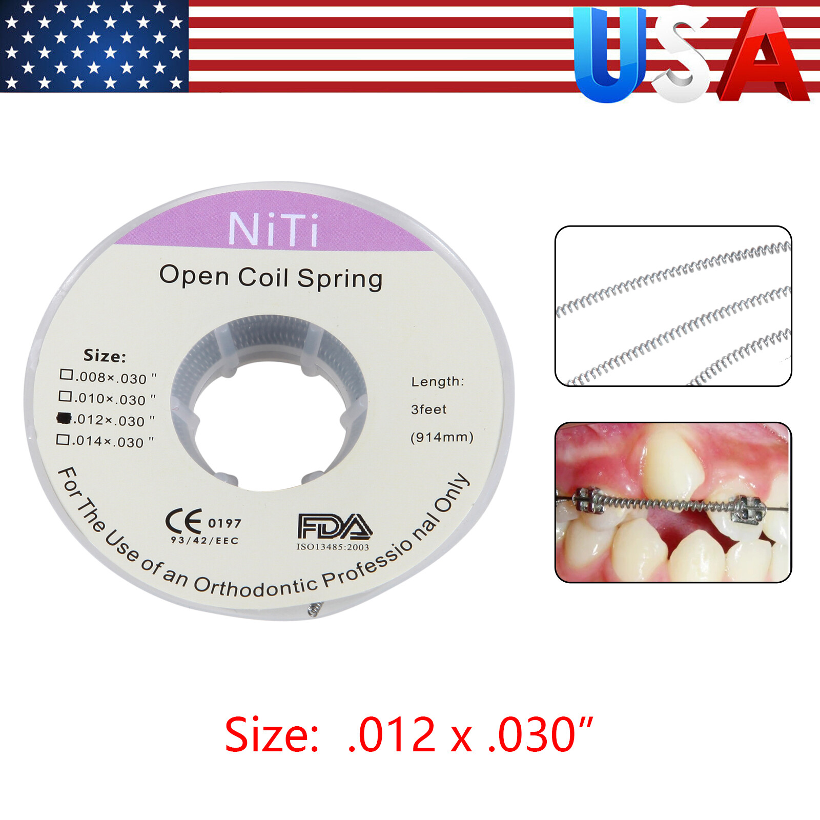10 Roll Dental Orthodontic Niti Open Coil Spring Spool Dia.012 *030 ” inch 914mm