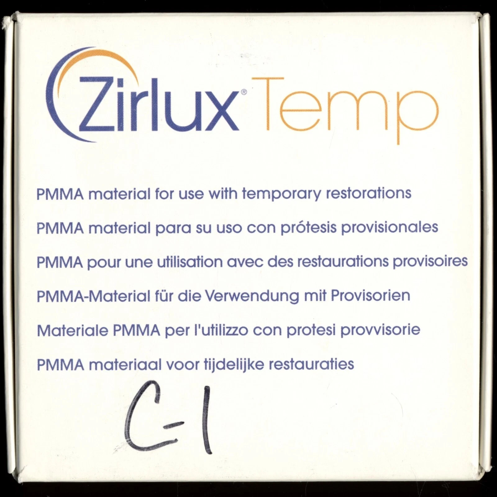 Used Zirlux Temp PMMA – 98×18 mm – Shade B1 – 900-7905 – Use By 2026-03