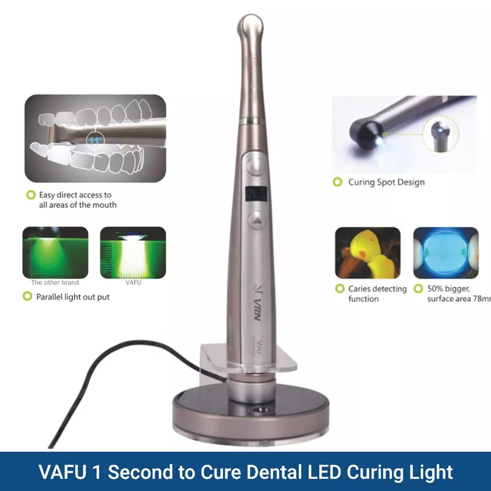 VRN-VAFU Dental LED Curing Light 420-480nm Resin Cure Lamp with Caries Detector
