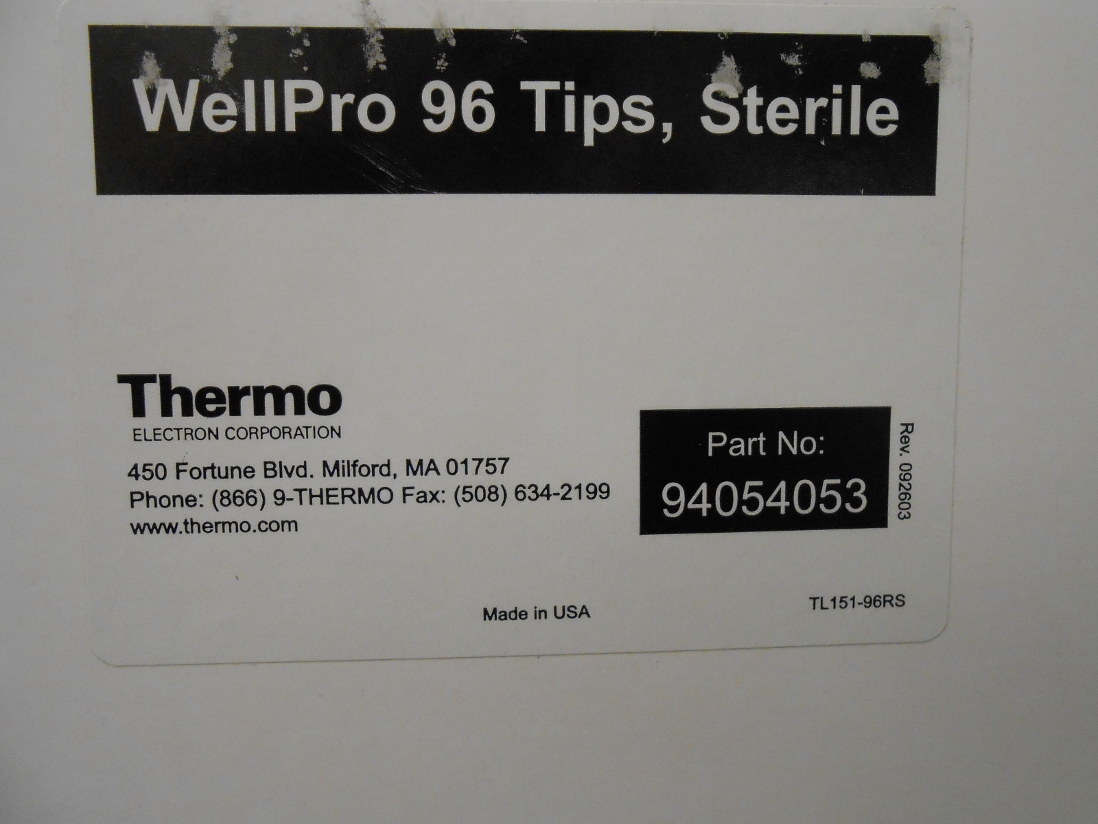 THERMO #94054053 WELLPRO 96 TIPS, STERILE 96 TIPS/RK x 10/RKS