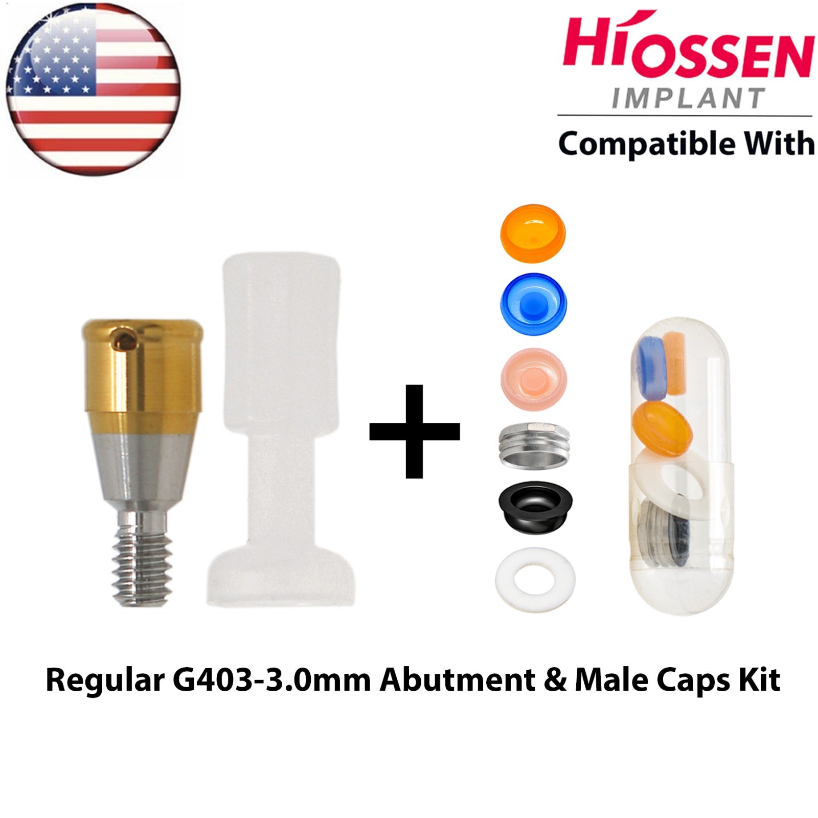 US For Hiossen ET Dental Overdenture Locator Attachment Regular & Male Caps Kit