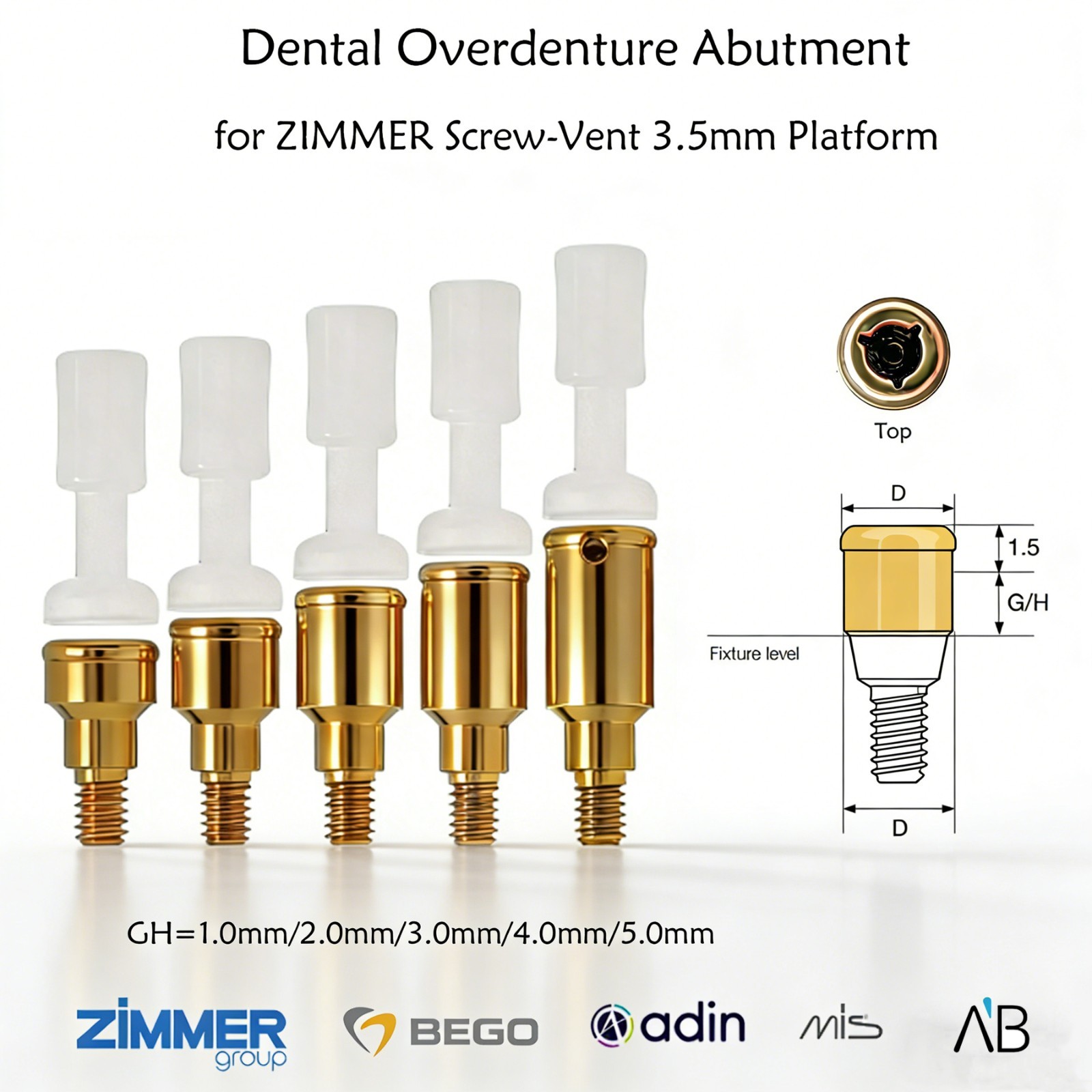 Zest Implant Locator Abutment for Zimmer Screw-Vent 3.5/4.5 Platform 1-5.0mm GH
