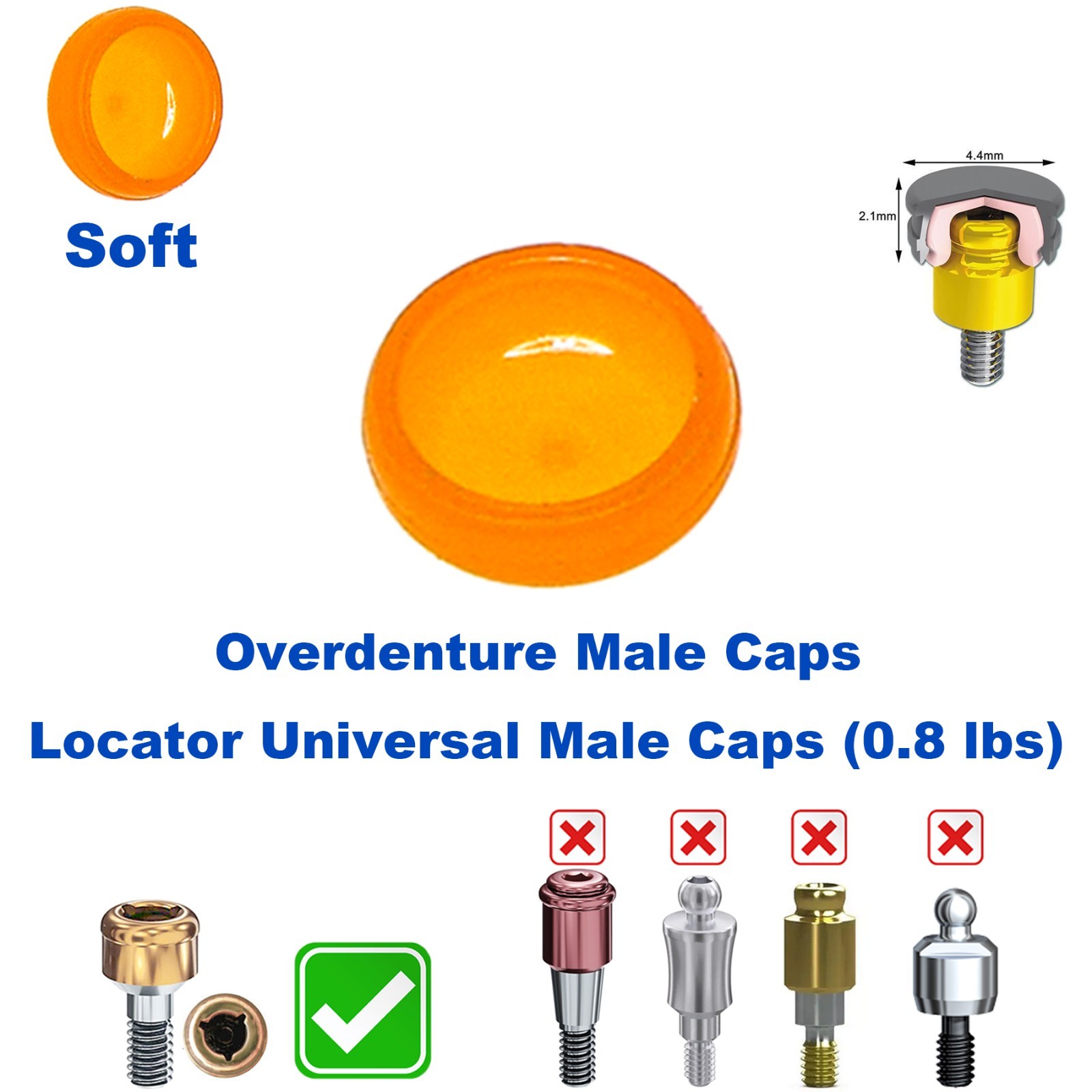 US 5Pcs Dental Overdenture Locator Abutments Retention Caps For Implant Inserts