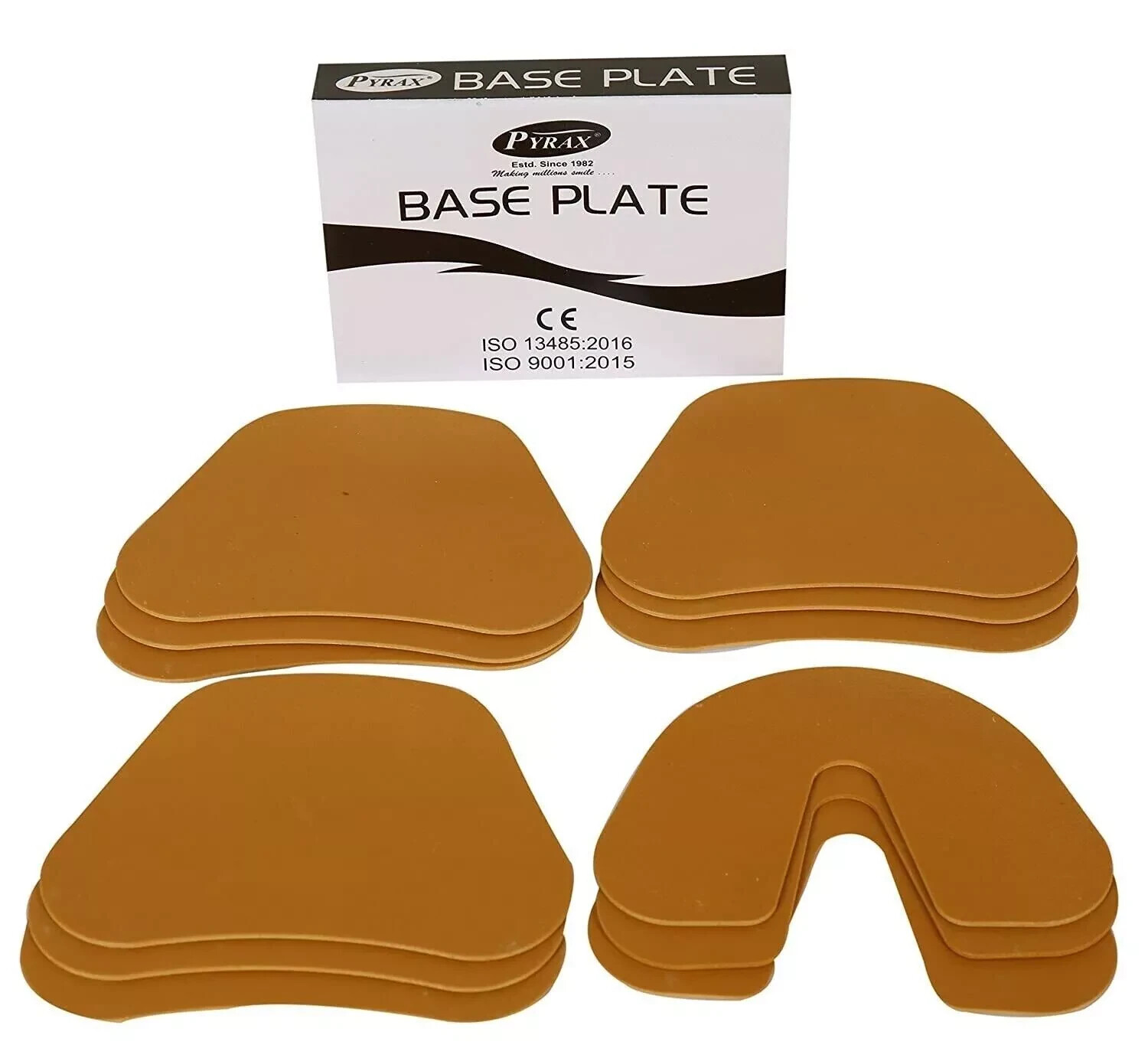 PYRAX Lab Shellac Base Plates Brown Bite 9 Upper & 3 Lowers Pack for Dental Use