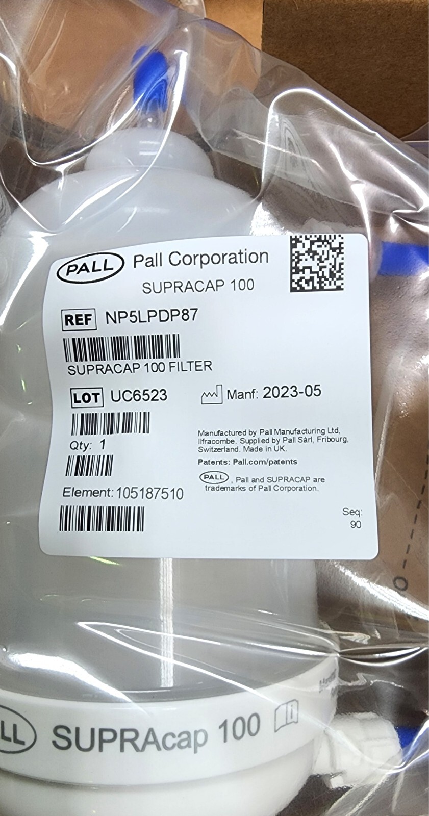 CYTIVA NP5LPDP87 PALL Supracap 100 depth filter capsule, in-line style, 5 in