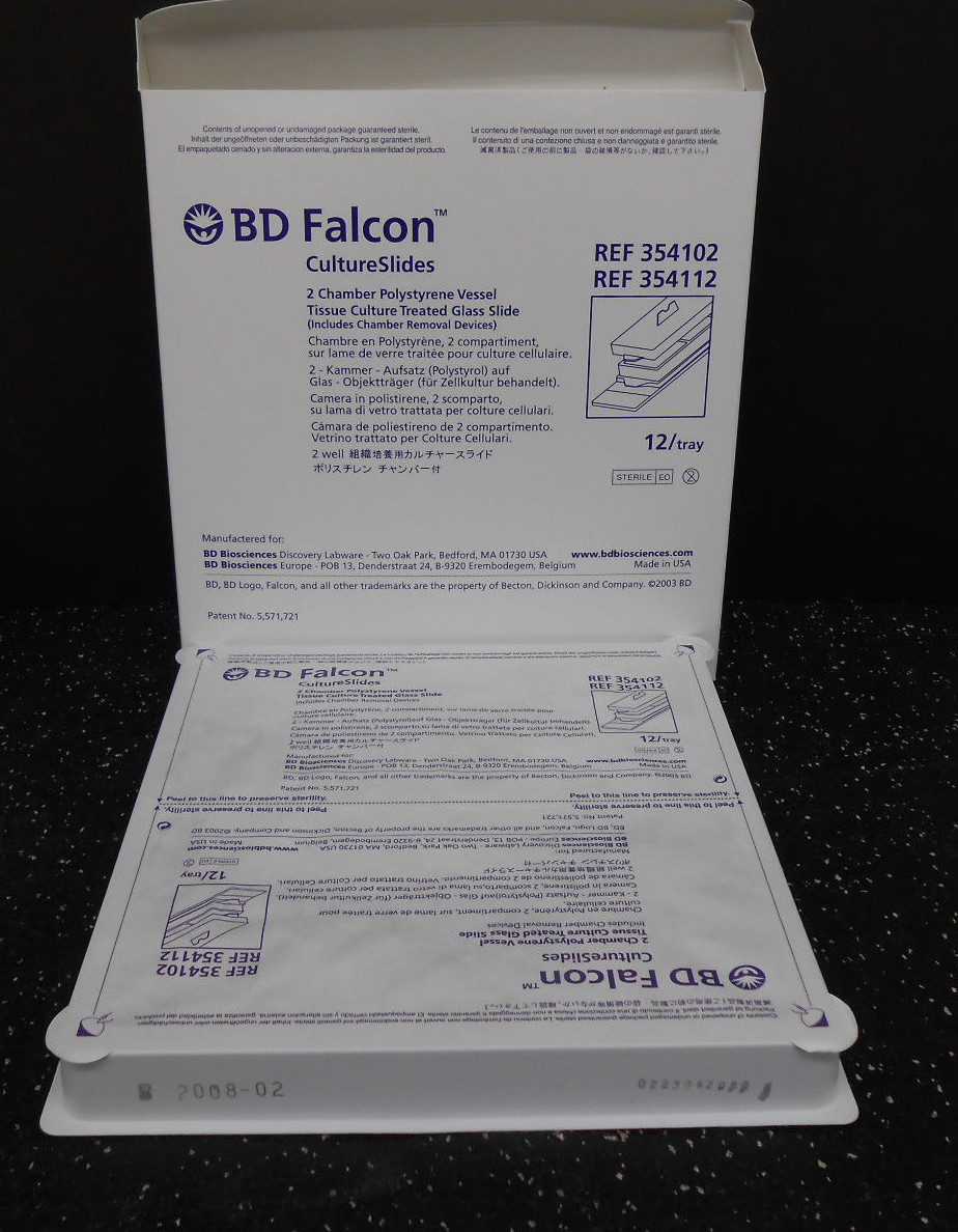 BD FALCON 354102 CULTURE SLIDES 2 CHAMBER POLYSTYRENE VESSEL 1 TRAY