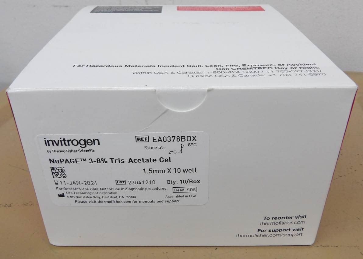 Invitrogen EA0378BOX NuPAGE 3-8% Tris-Acetate Gel 1.5mm x 10 well Qty: 10/Box