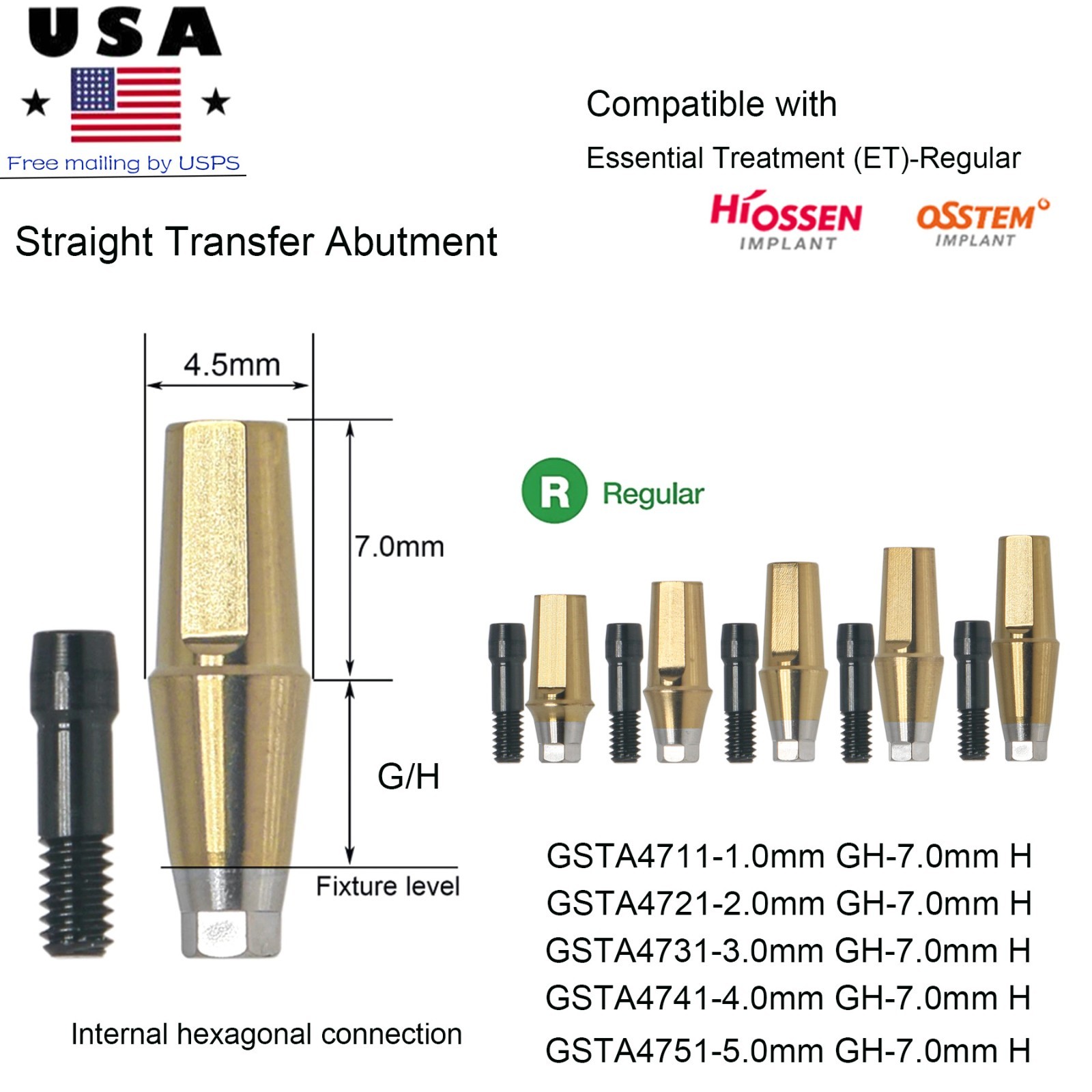 Hiossen Dental Straight Titanium Cemented Abutment Hex Fit Implant Crown Bridge