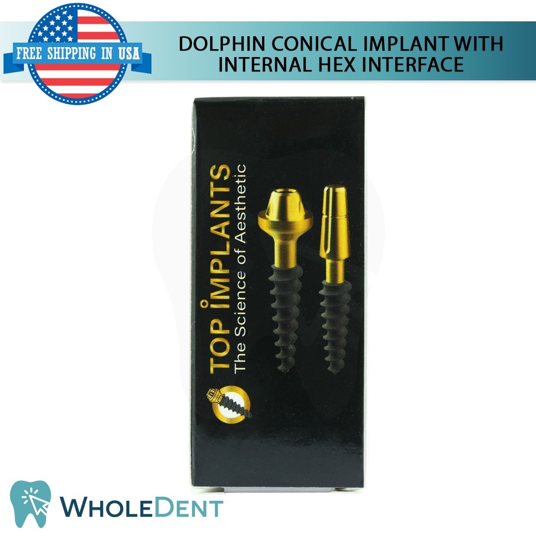 1x Dental Dolphin Conical Fixture with Int Hex Connection Titanium Sterile SLA