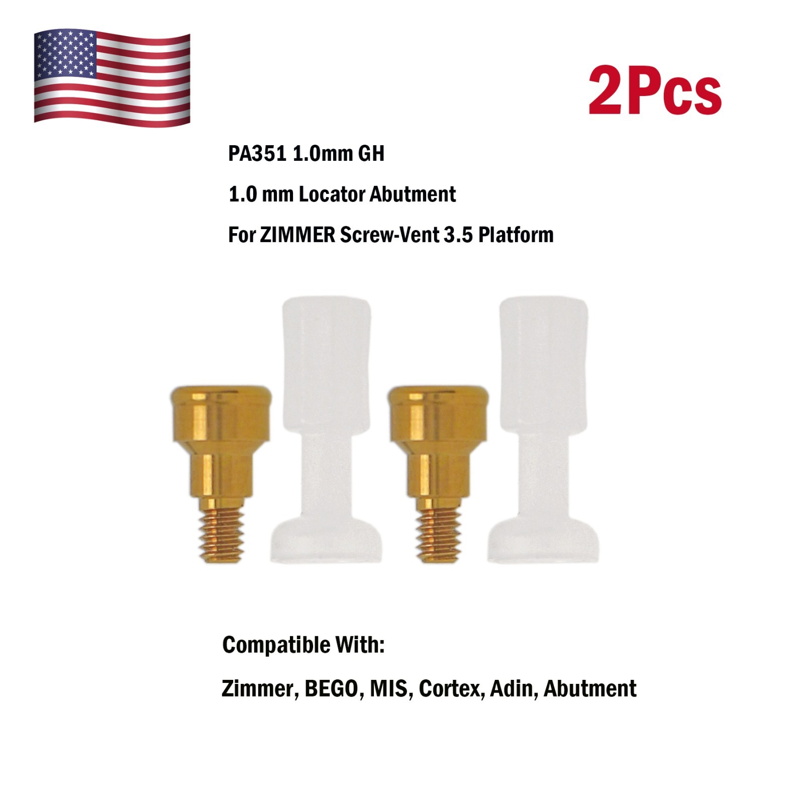 US Dental Implant Locators Male Cap Screw-Vent 1.0mmGH Ø3.5mm For Zimmer Adin