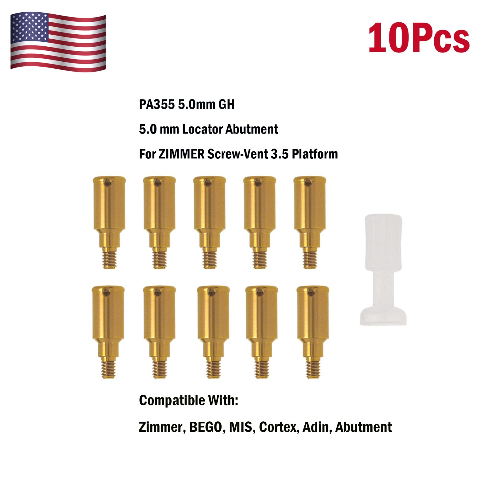 US Locator Abutment GH 5mm Tapered Screw-vent 3.5 fit Zimmer Adin MIS Implants