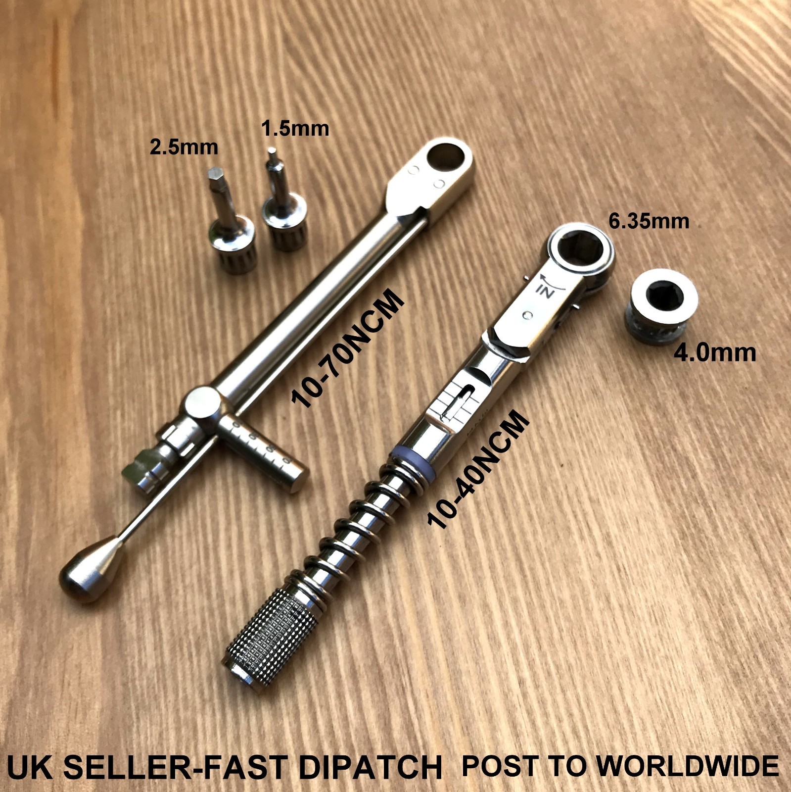 2 x Dental Implant Universal Torque Wrench Ratchet 10-70 & 10-40 NCM & Driver CE