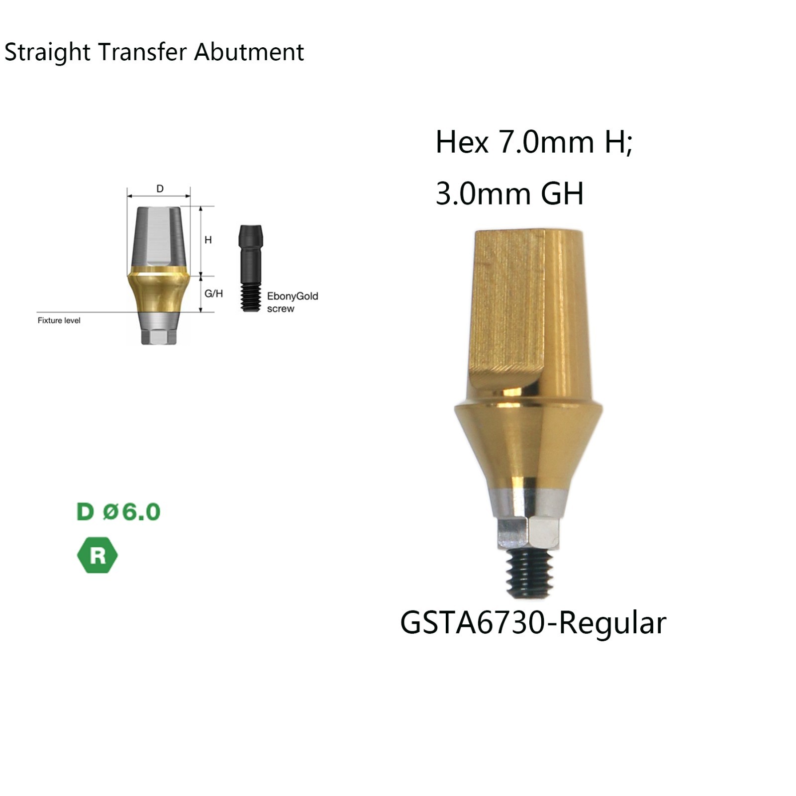 US Titanium straight abutment 7.0mm H compatible DIO UF II Platform Hex Regular