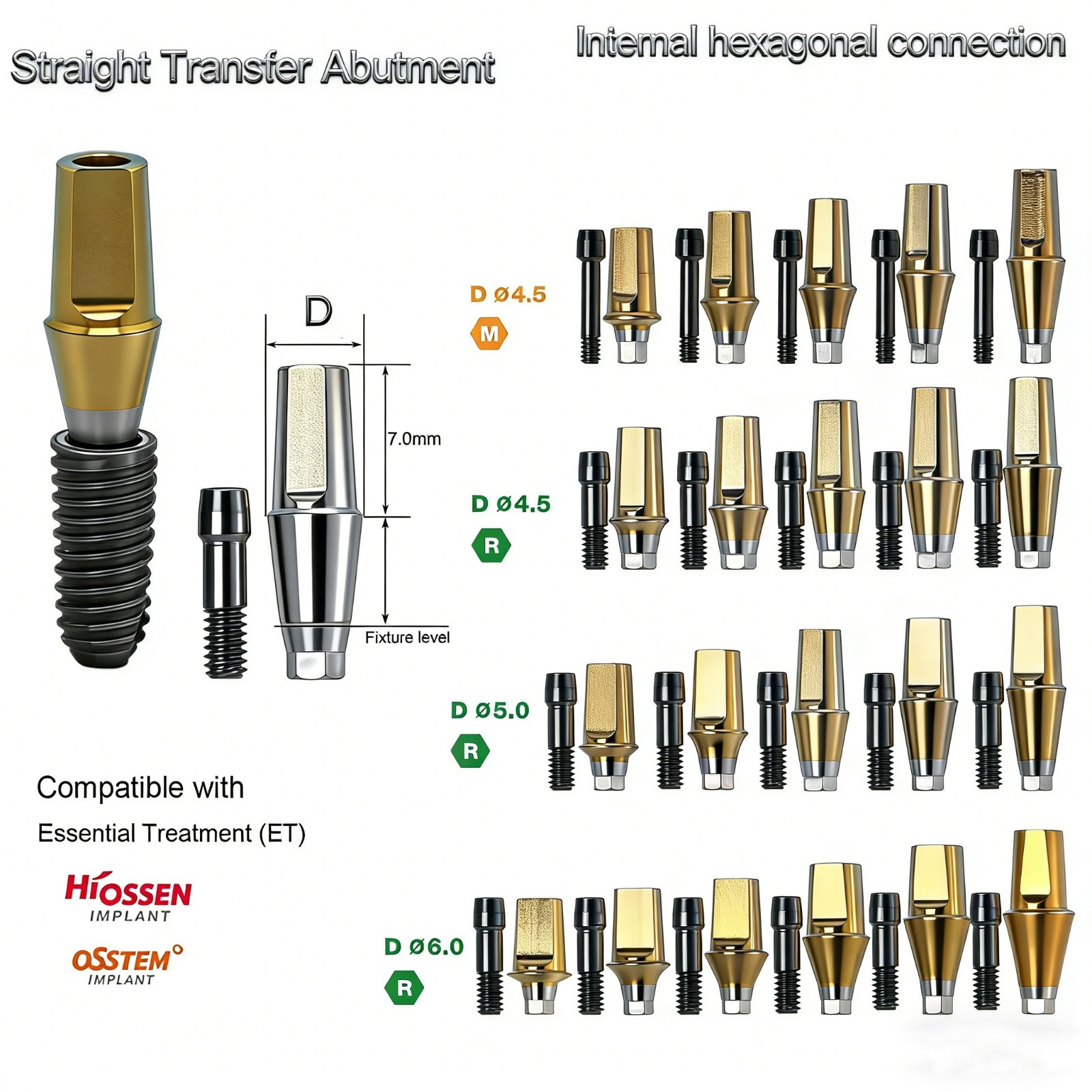 US Hiossen ET Dental Titanium Straight Cemented Abutment For Bridge Restoration