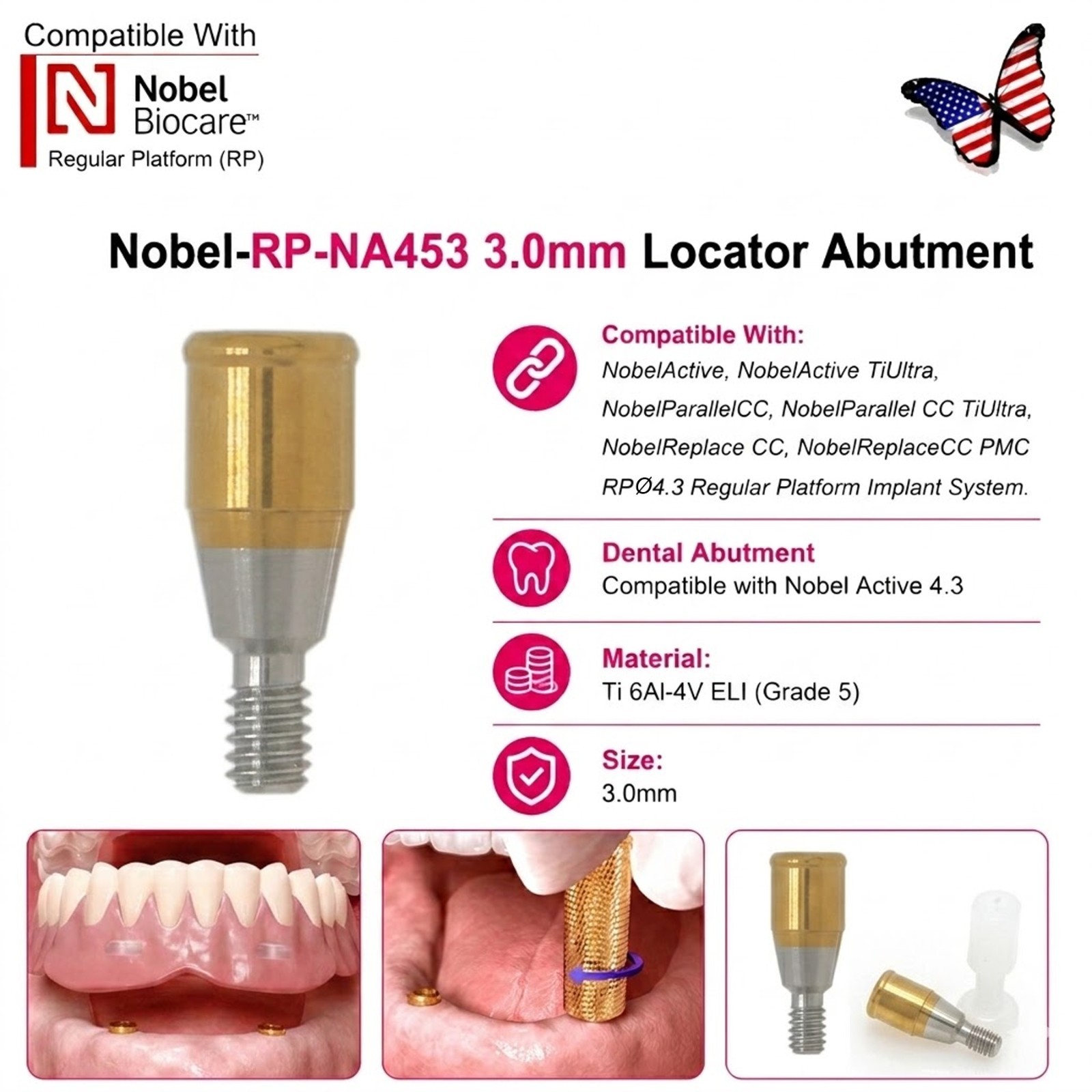 US Fit Nobel Active Locator Attachment Tapered Abutment NP/RP Conical Connection