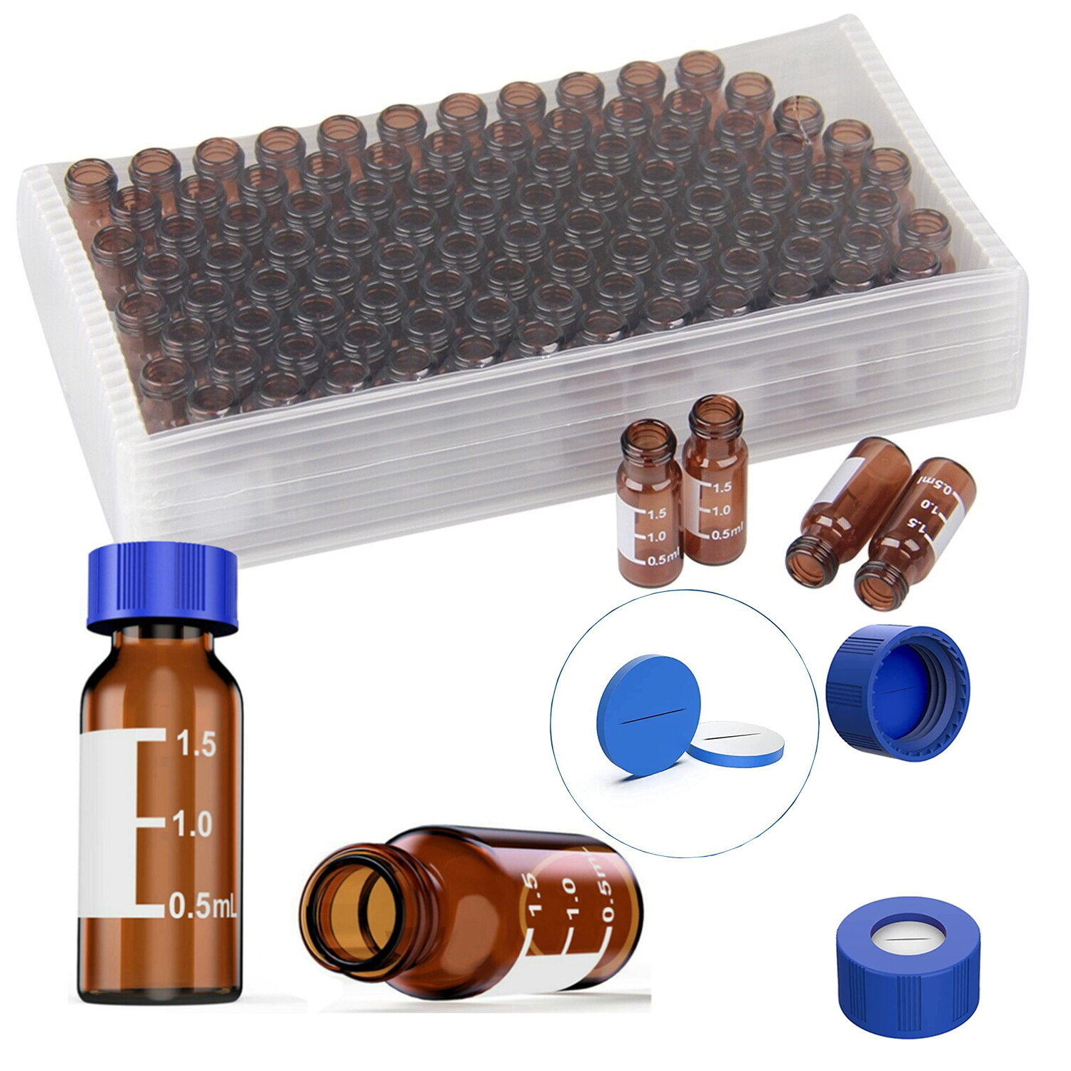4000pcs 2mL Clear/Amber Vials Pre-slit 9-425 Caps, MCE Gridded Membrane Filters