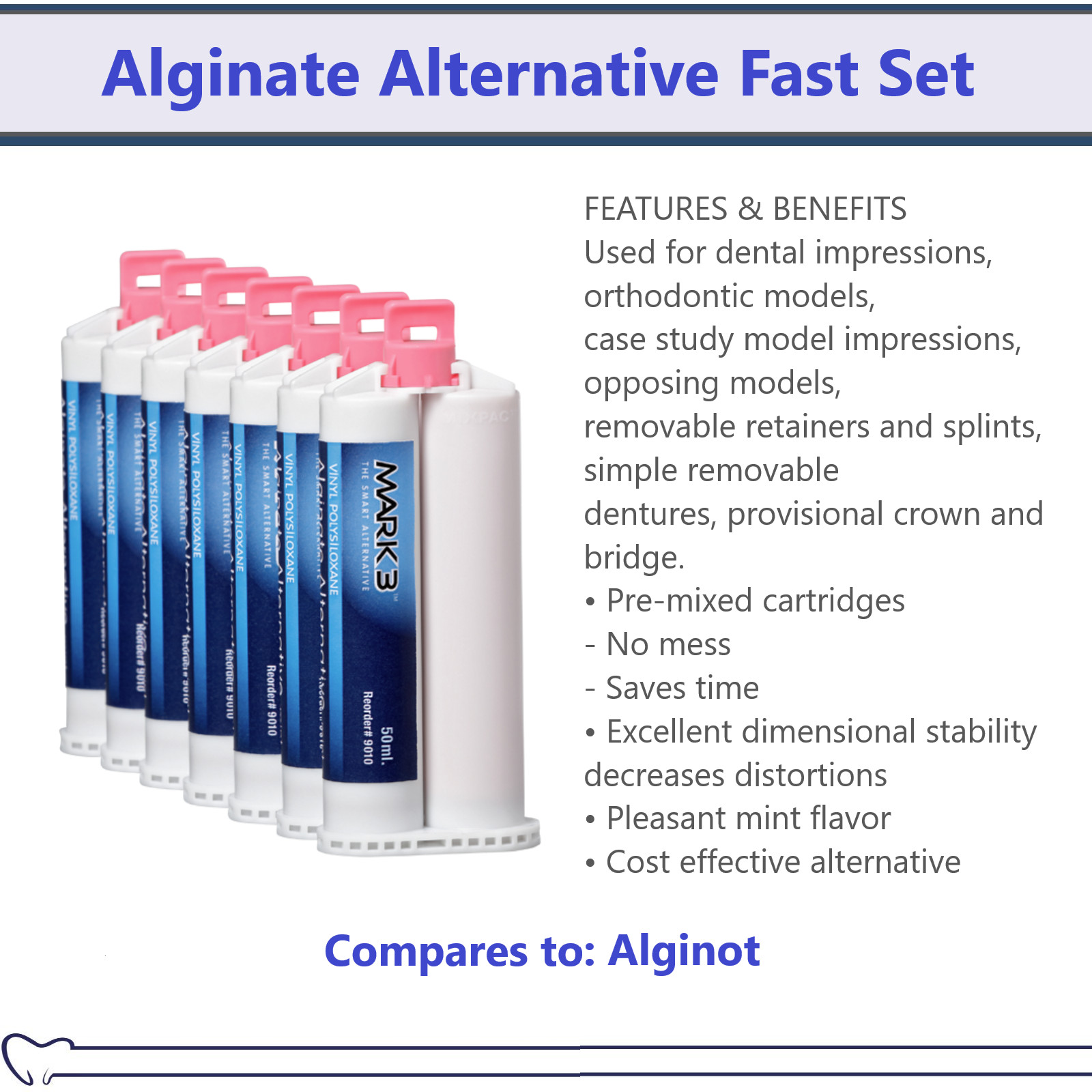 Dental Alginate Substitute Alternative 1 or 2 x 380mL Cartridges Fast Set – Mint