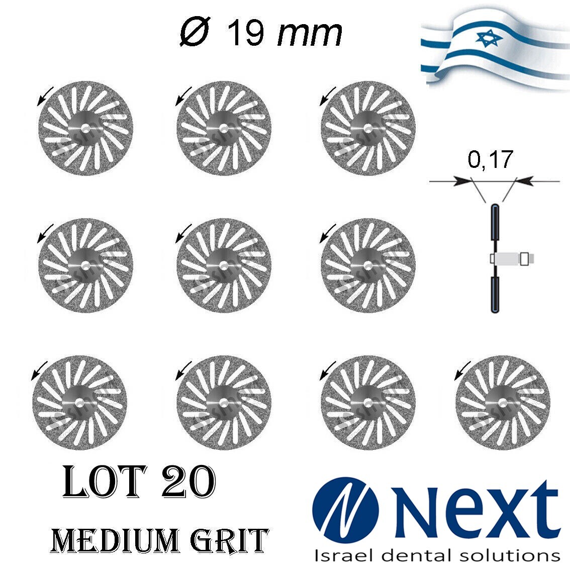Lot X 20 Dental lab Diamond Discs Israel Made ceramic acrylic medium grit 19m 10