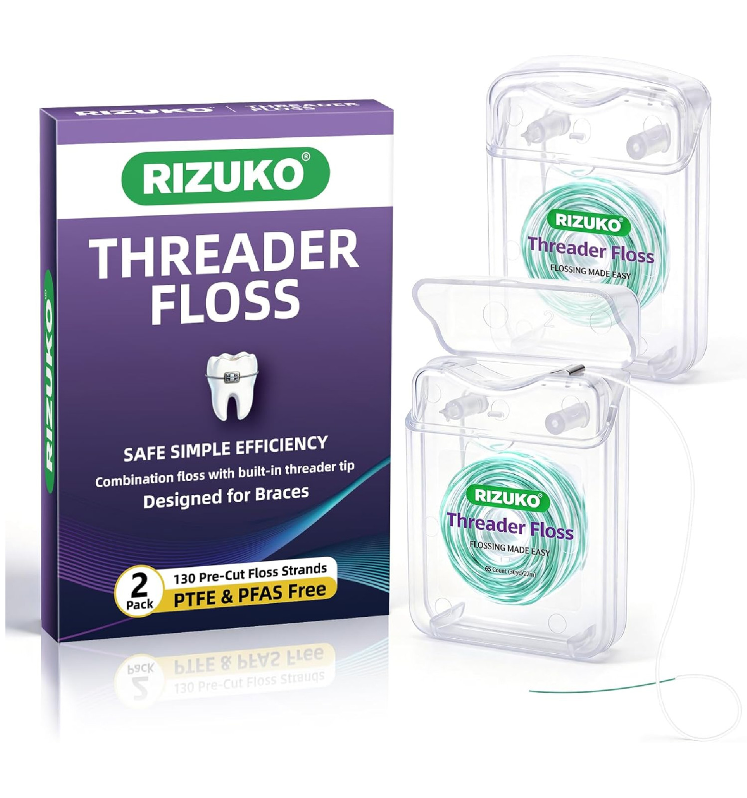 Threader Floss,2-in-1 Dental Floss for Braces, Bridges & Implants,Easy Threading