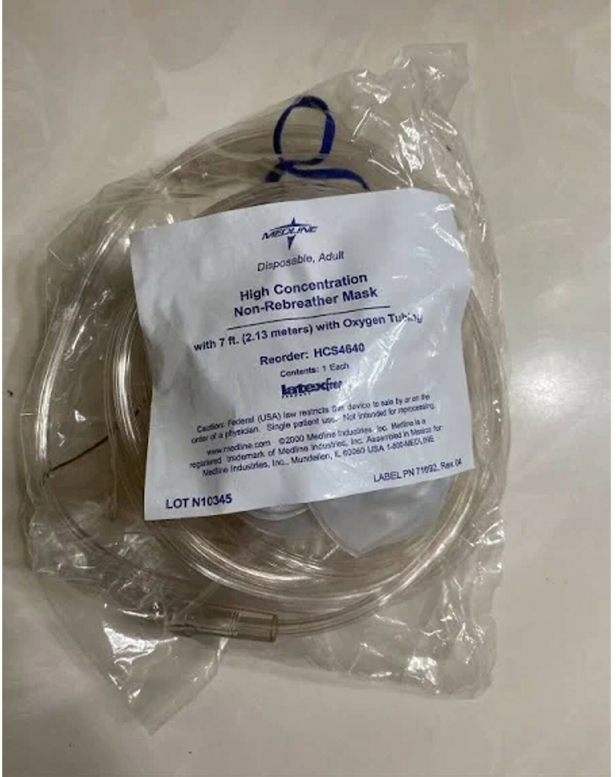 *1-Pack* Medline High Concentration Non-Rebreather Mask With Oxygen Tube HCS4640