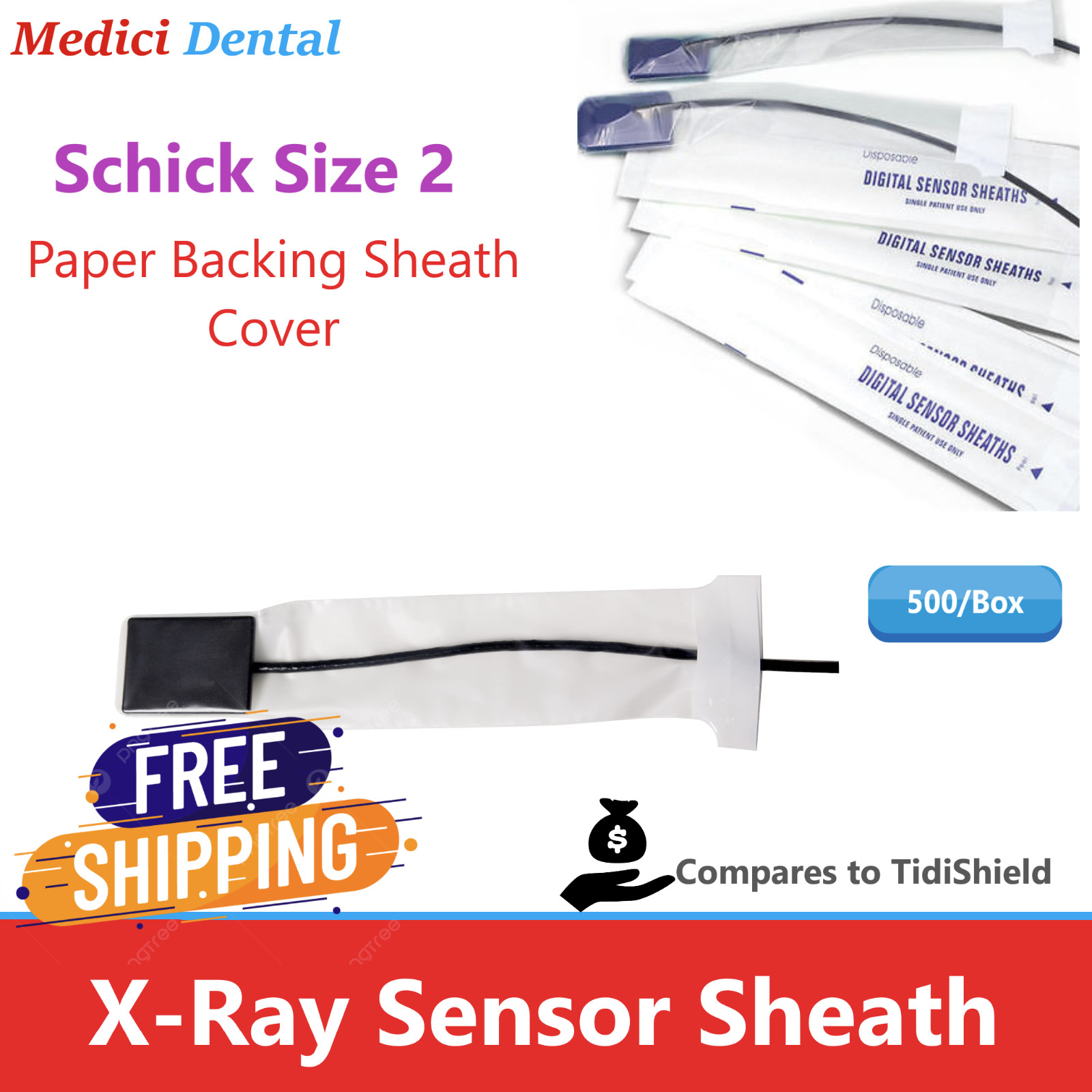 Dental Digital X-Ray Sensor Sleeve Sensor Cover For Shick 1 or Shick 2, 500/Bx
