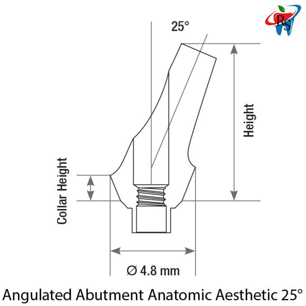 1x Dental Impl ant Anatomic Angulated 25° Abut ment Internal Hex 2.42mm Screw