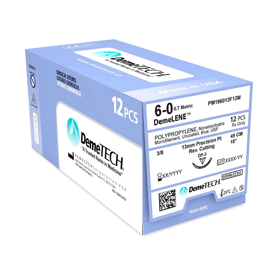 DemeLENE 6/0, 18″ Polypropylene Blue Suture 12/Box, -PM196013F13M