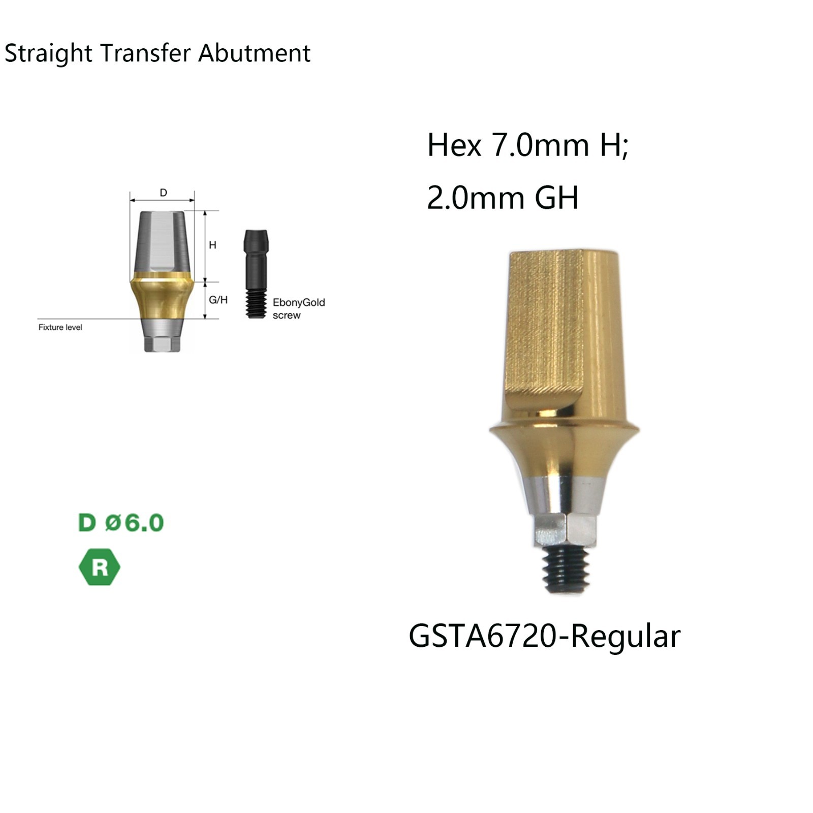 5Pcs Dental Straight Abutment Hiossen Mini/Regular conical replica screw 2 mm GH