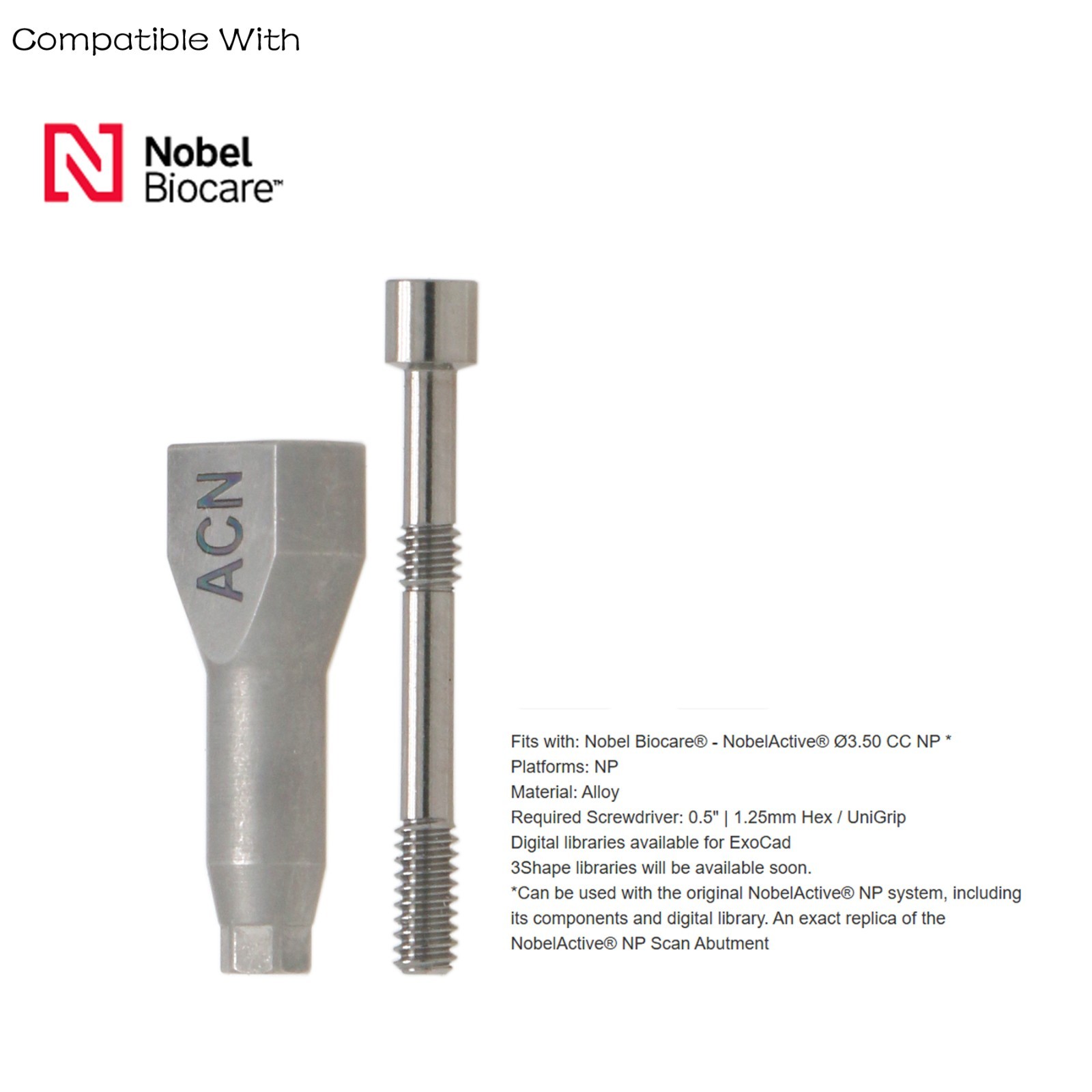 US Dental Scanbody Lab CAD/CAM Nobel Active NP ∅3.5mm/RP ∅4.3/5.0mm Compatible