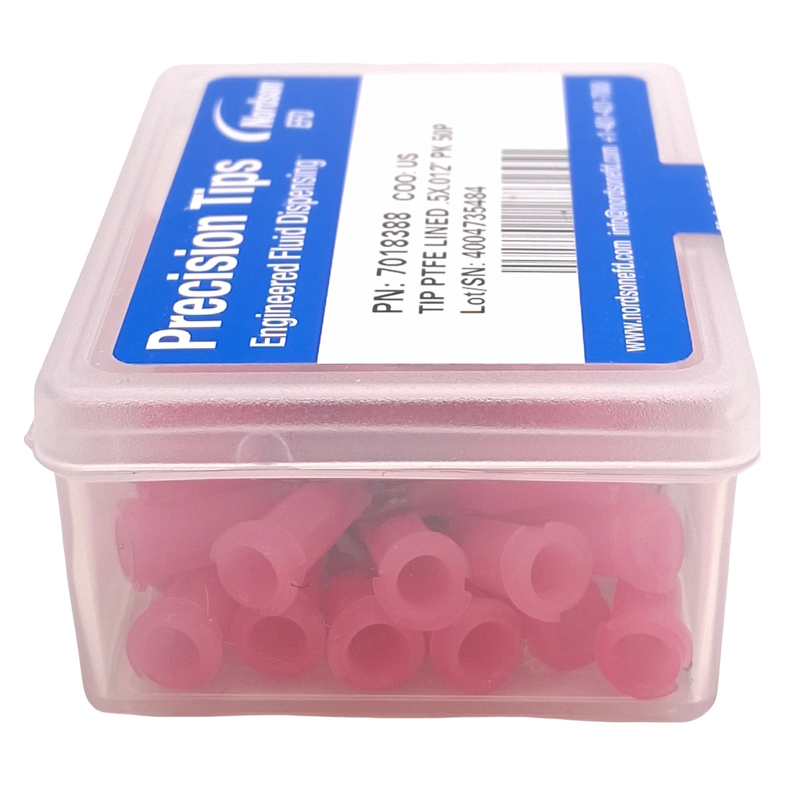 Nordson EFD 7018388 Precision PTFE-Lined Tips, Pink, 0.5in x 0.012in ID, 50/Box