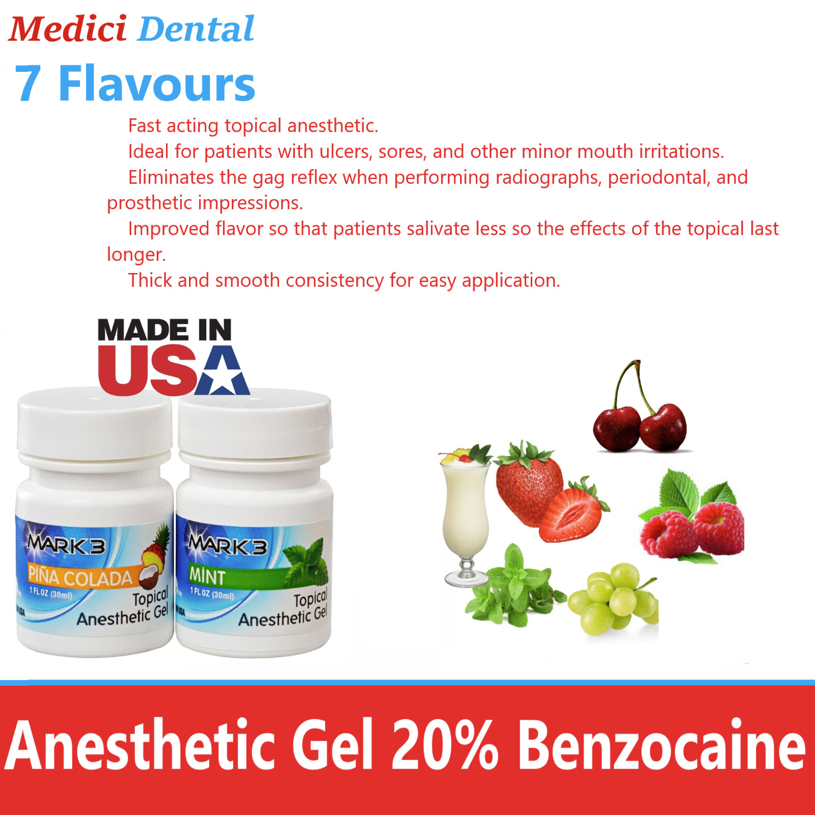Dental Topical Anesthetic Gel 20% Benzocaine 1oz Jar, Made in USA Exp 06/2026