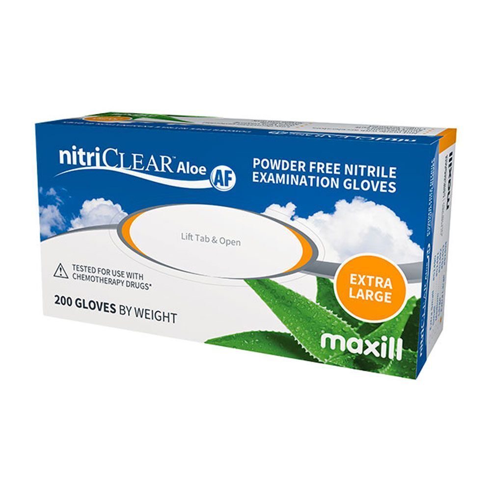 nitriCLEAR Aloe AF Powder Free Nitrile Exam Gloves XL Green 200/Box