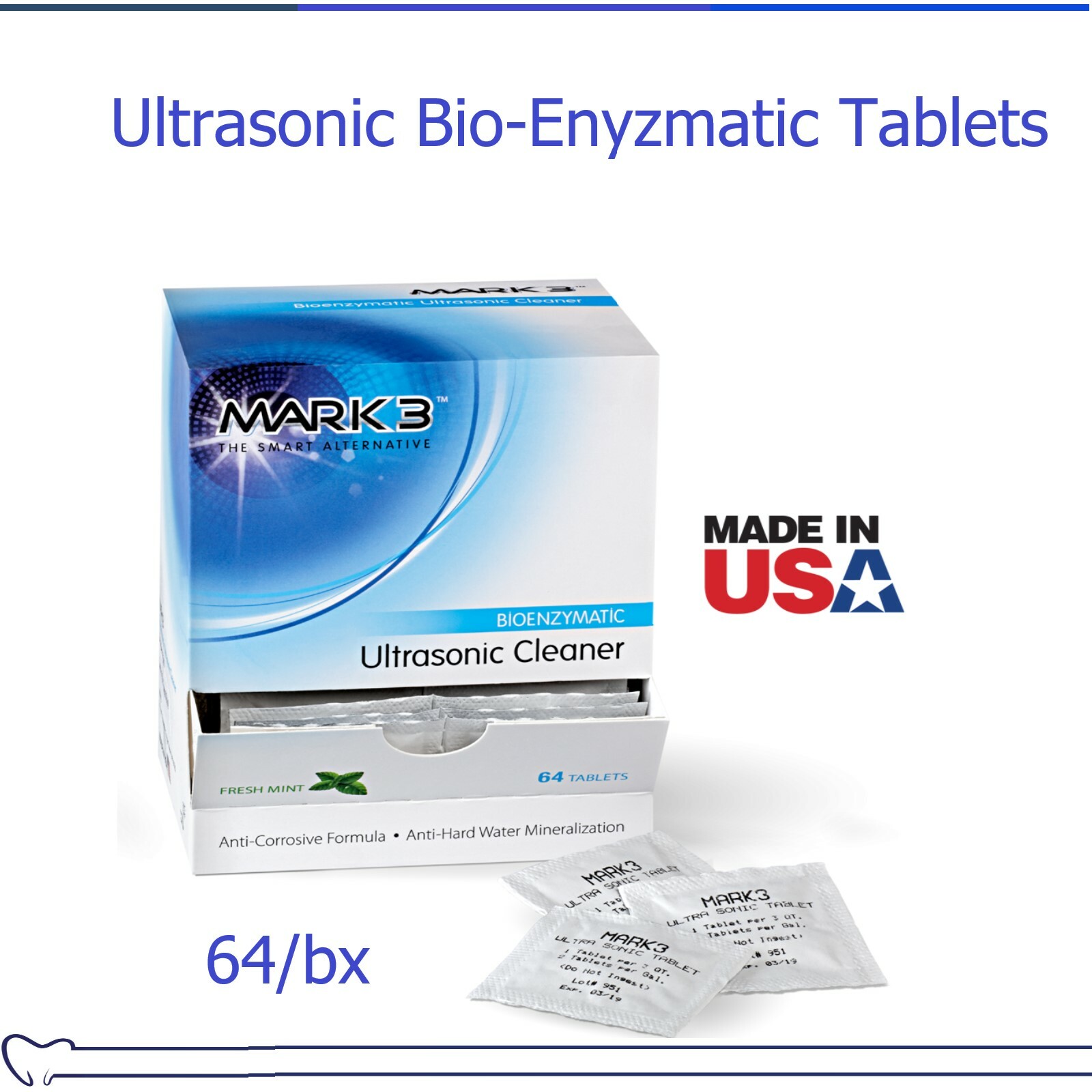 Dental MARK3 ULTRASONIC CLEANER Enzymatic TABLETS BX of 64 Tabs, EXP 07/2026