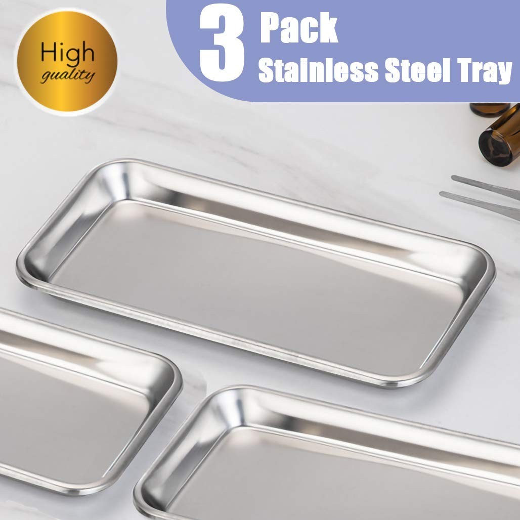 High-Grade Stainless Steel Trays – 3 Pack, Easy Clean, Multipurpose 8.6″ x 4.3″