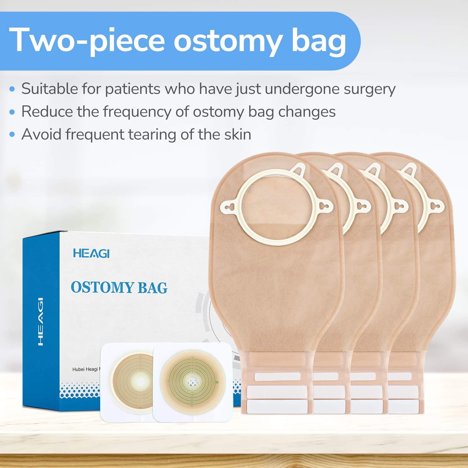 Heagimed 22pcs Ostomy 16 Pack Two-Piece Colostomy Bags with 6 Barrier, Brown