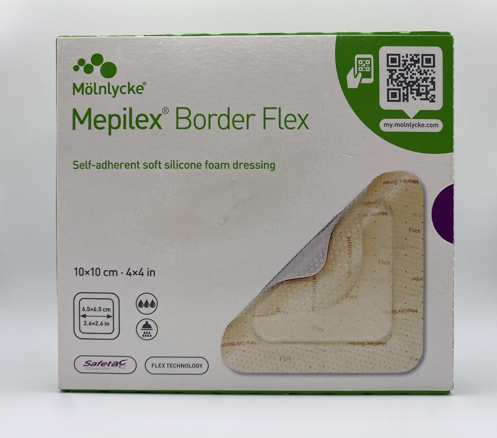 Mepilex Border Flex – Soft Silicone Foam Dressing – 4″ x 4″ – Box of 5 Dressings
