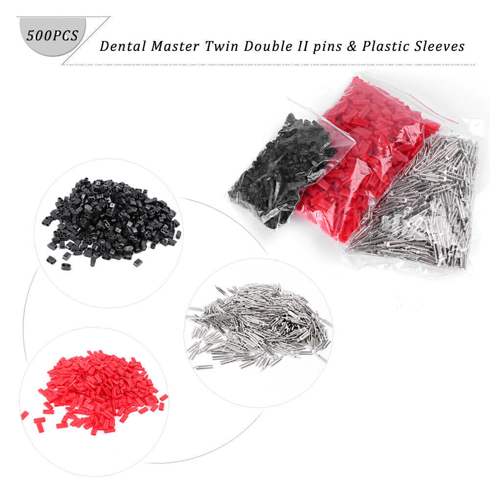 Dental Master Twin Double II Pins&Plastic Sleeves Dental Lab Supply 500 Pcs
