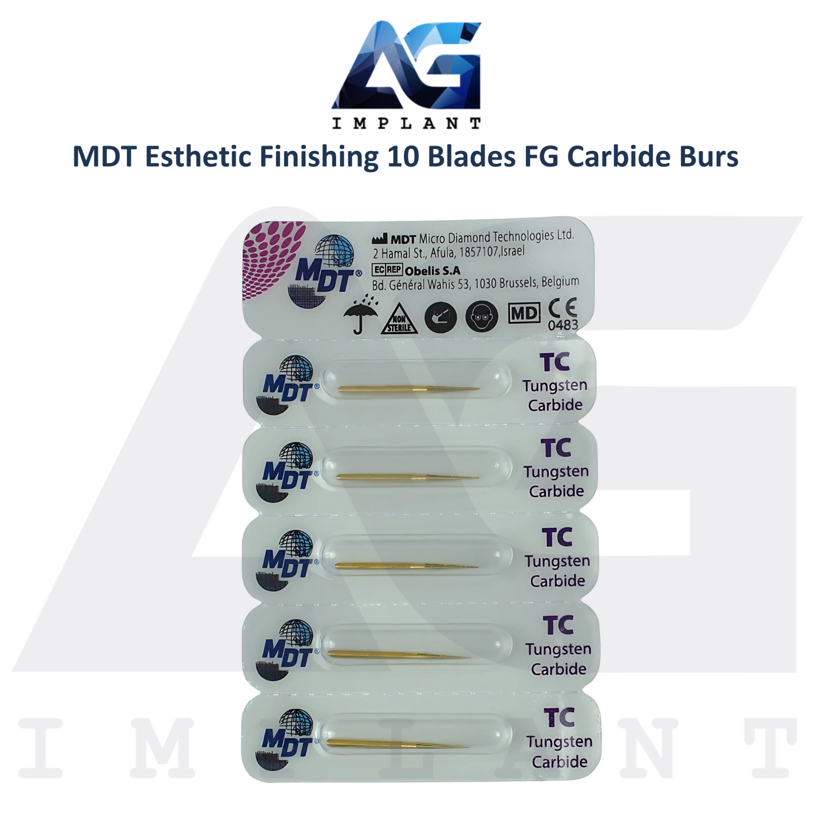 MDT FG Carbide Esthetic Finishing 10 Blades Bur Ø0.14mmX9.0mm Polish Tooth