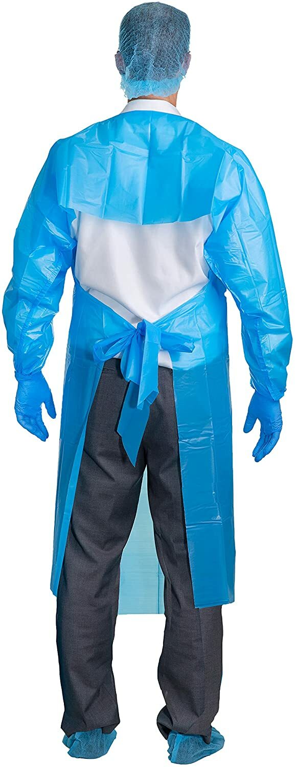 Disposable CPE 35 GSM Gown, Polyethylene Medical Isolation Gowns with Thumb-loop