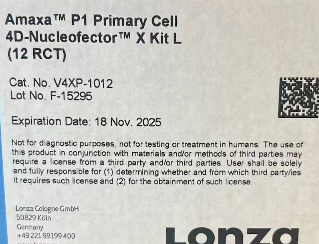 Lonza 6 pieces Lonza V4XP-1012 Amaxa P1 Primary Cell 4D-Nucleofector X Kit L