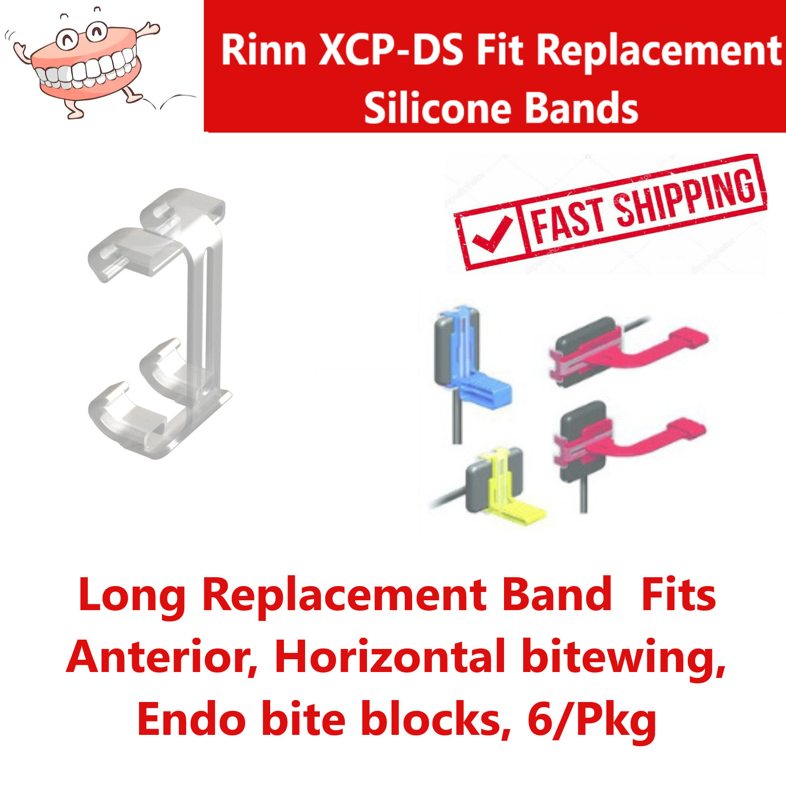 Dental Rinn XCP-DS Fit Long Replacement Bands For Anterior, Horiz Bitewing, 6/Pk