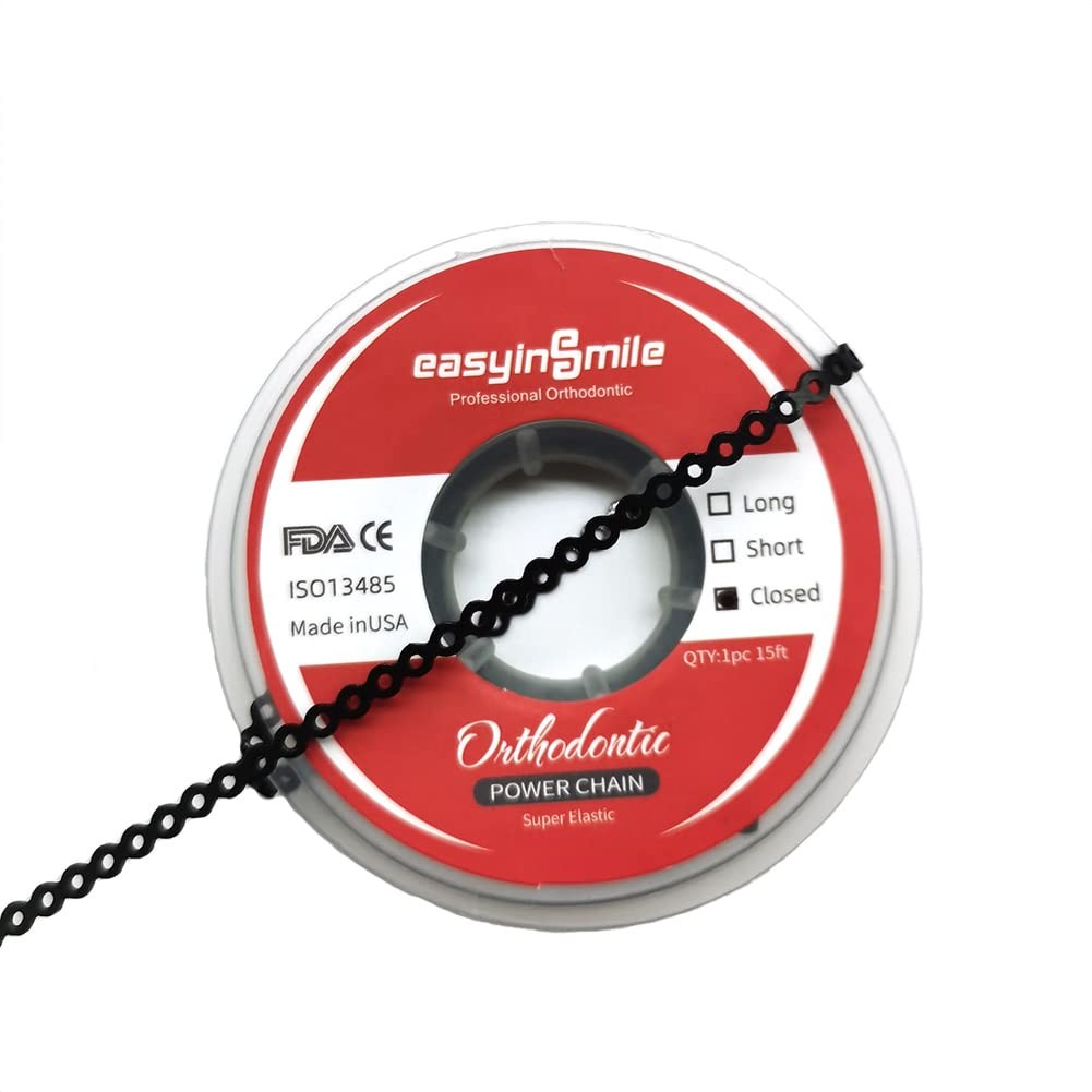 SNAWOP Dental Orthodontic Power Chain Multicolor Spool Elastic Closed, Black