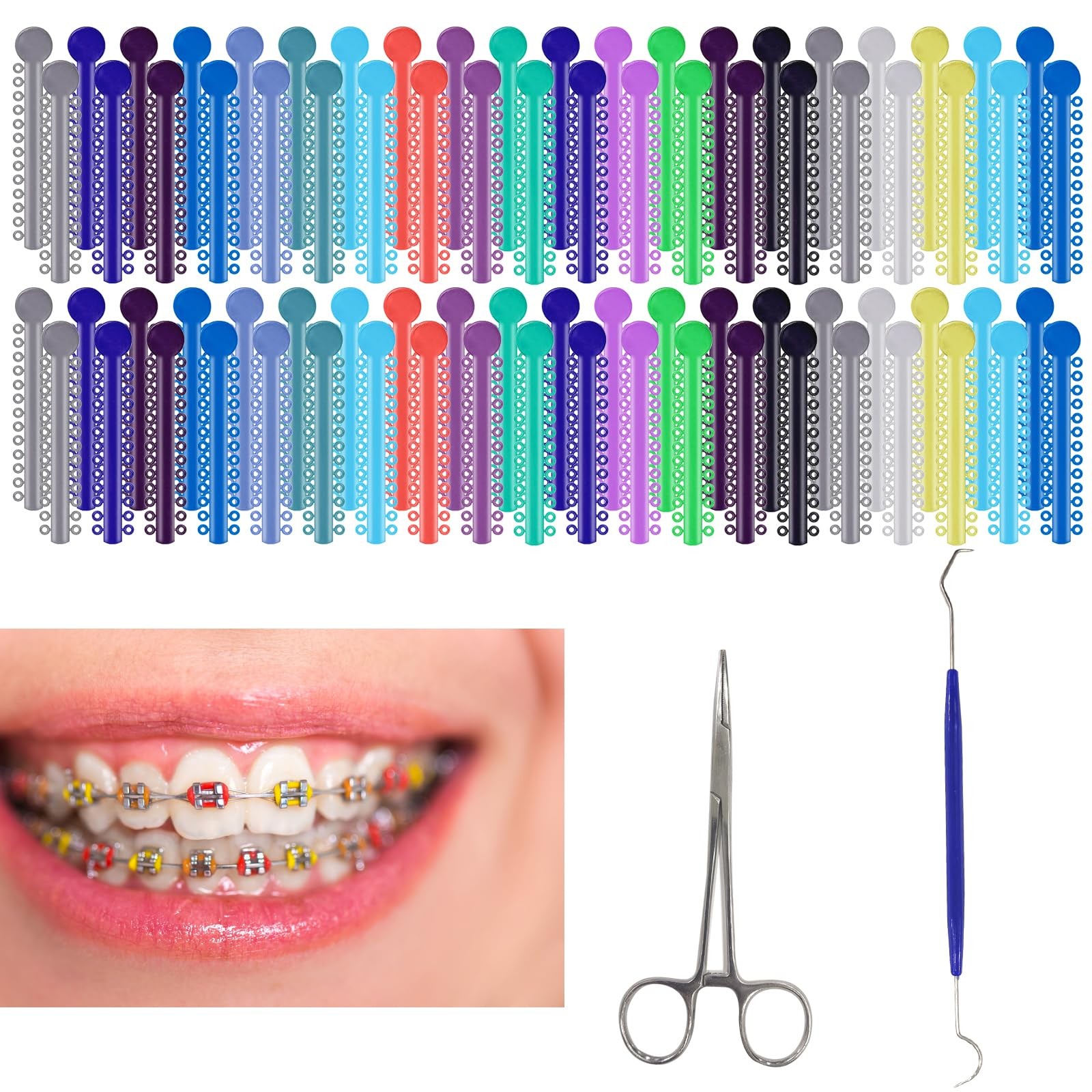 TTKBHHQ-Multi-Color Orthodontic Ligatures 2080 Pieces and DIY Tools, colorful